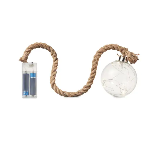 Decorazione in vetro con luce LED e corda in juta