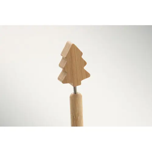 Penna a sfera in bambù con design ad albero di Natale e refill blu