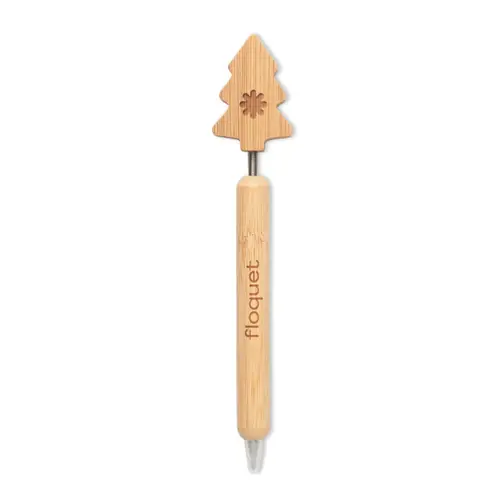 Penna a sfera in bambù con design ad albero di Natale e refill blu