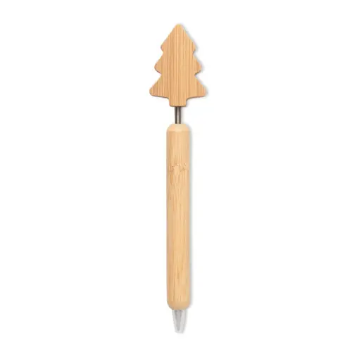 Penna a sfera in bambù con design ad albero di Natale e refill blu