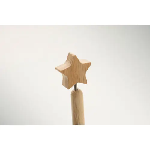 Penna a sfera in bambù con design a stella e refill blu