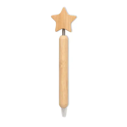 Penna a sfera in bambù con design a stella e refill blu