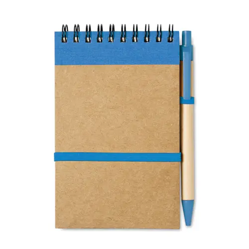 Block notes A6 in carta riciclata con penna a sfera in refill blu