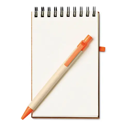 Block notes A6 in carta riciclata con penna a sfera in refill blu