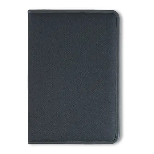 Cartella in poliestere con blocco appunti A4 a chiusura a zip e scomparti vari