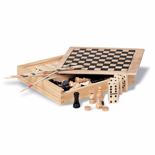 Set giochi 4in1 in legno di scacchi, dadi, mikado e domino