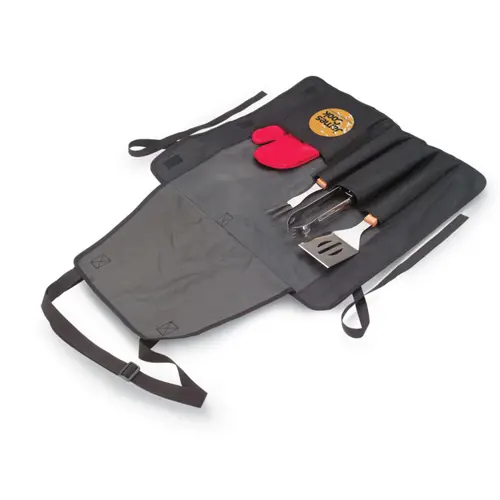 Grembiule da barbecue in poliestere con utensili e accessori