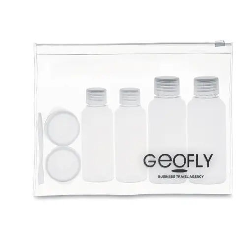 Set da viaggio porta liquidi completo di flaconi e porta lenti a contatto 190x40x160mm