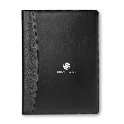 Cartella con Block Notes in formato A4 con calcolatrice a ricarica solare e penna in metallo in refill blu