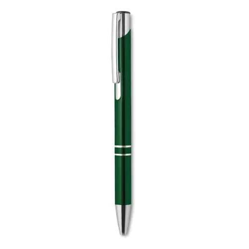 Penna a sfera in metallo con finiture in alluminio disponibile in vari colori con meccanismo a scatto e refill nero
