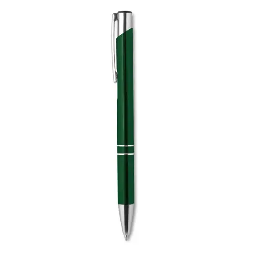 Penna a sfera in metallo con finiture in alluminio disponibile in vari colori con meccanismo a scatto e refill nero