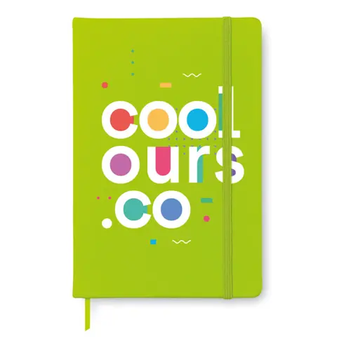 Block Notes A6 con copertina in PU soft touch e 96 pagine a righe con elastico e segnapagine in coordinato