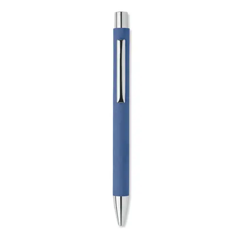 Penna a sfera a pulsante in carta riciclata e finiture in metallo con refill blu
