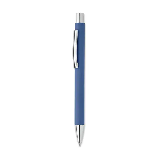 Penna a sfera a pulsante in carta riciclata e finiture in metallo con refill blu