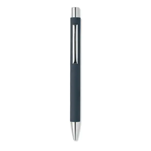 Penna a sfera a pulsante in carta riciclata e finiture in metallo con refill blu