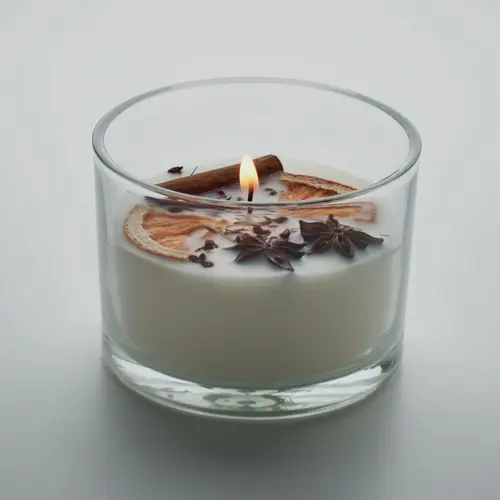 Candela in cera vegetale a base di piante con fiori e frutti secchi da 300gr