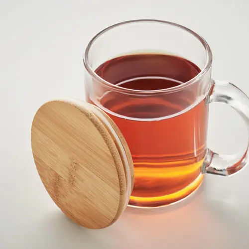 Tazza in vetro riciclato con coperchio in bambù da 300ml