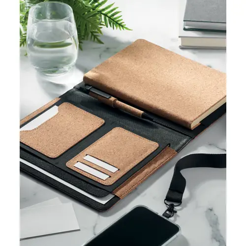 Cartella Porta Documenti in Sughero con Notebook A5 e Penna abbinata