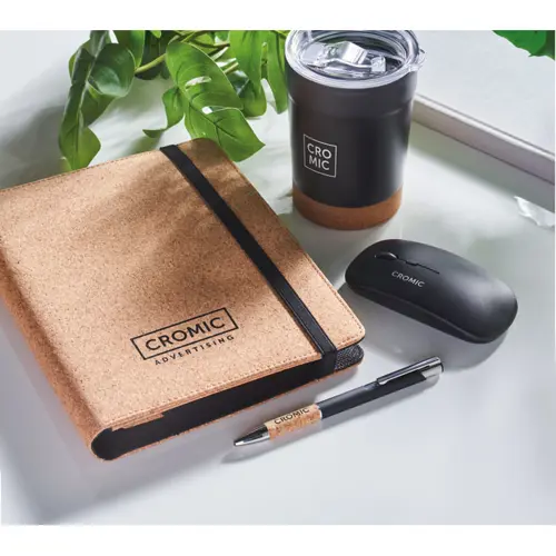 Cartella Porta Documenti in Sughero con Notebook A5 e Penna abbinata