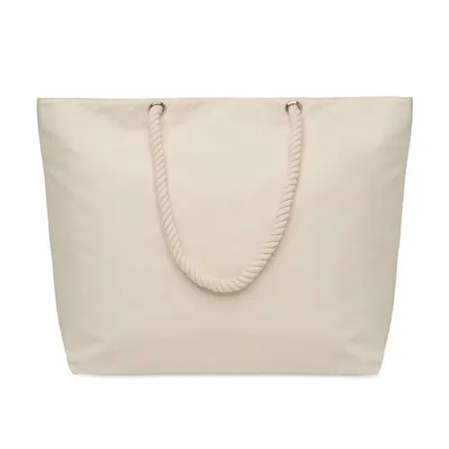 Borsa termica da spiaggia con cerniera in cotone con manico in corda da 55x15x39cm