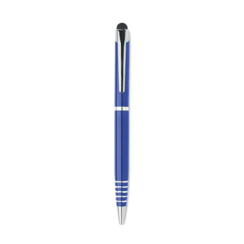 Penna a sfera a rotazione con punta touch in alluminio riciclato e refill blu