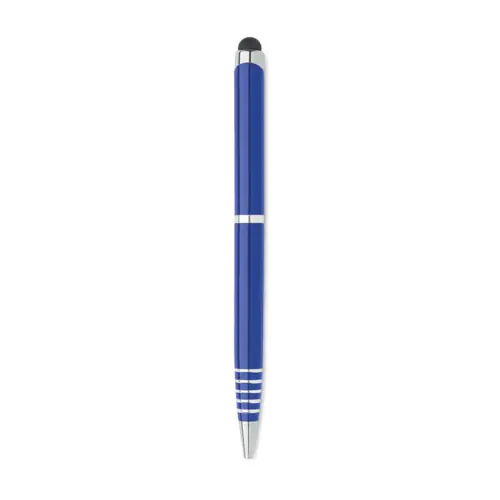 Penna a sfera a rotazione con punta touch in alluminio riciclato e refill blu