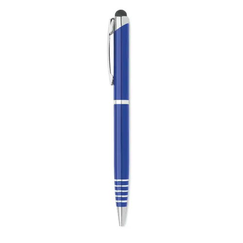 Penna a sfera a rotazione con punta touch in alluminio riciclato e refill blu