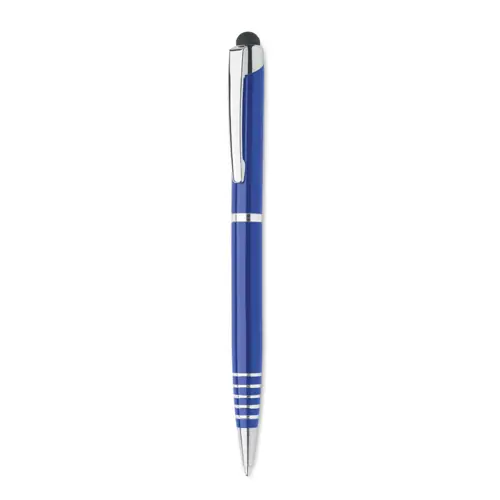 Penna a sfera a rotazione con punta touch in alluminio riciclato e refill blu