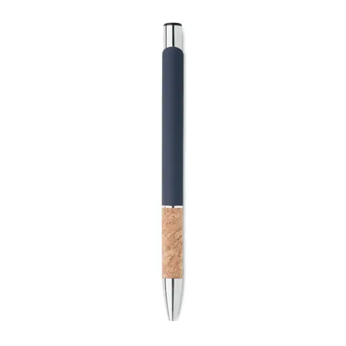 Penna a sfera a pulsante in alluminio con impugnatura sughero e refill blu
