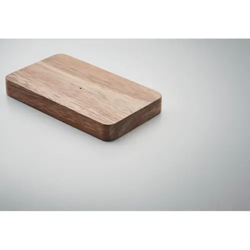 Power bank in legno di acacia e PU riciclato con ricarica wireless rapida da 4000mAh