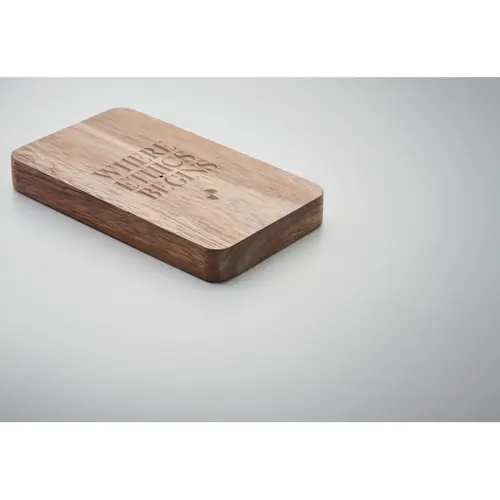 Power bank in legno di acacia e PU riciclato con ricarica wireless rapida da 4000mAh