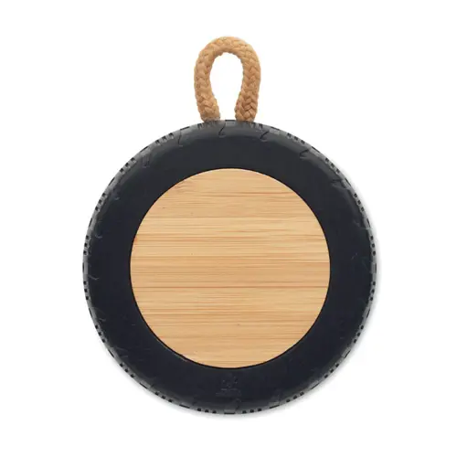 Cassa Wireless 5.3 in ABS riciclato con dettagli in bambù a forma di pneumatico