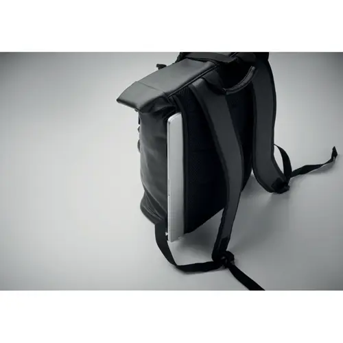 Zaino porta pc 15" rolltop in morbido PU e RPET con schienale imbottito e base rinforzata