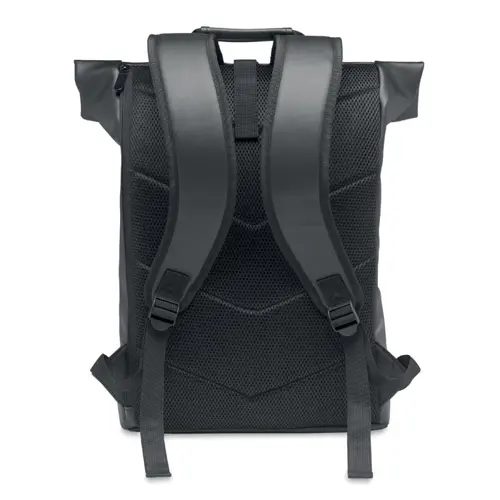 Zaino porta pc 15" rolltop in morbido PU e RPET con schienale imbottito e base rinforzata