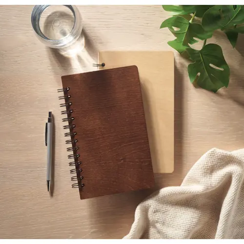 Block note A5 a spirale con copertina rigida in betulla pagine a righe e semi trapiantabili di betulla con confezione regalo