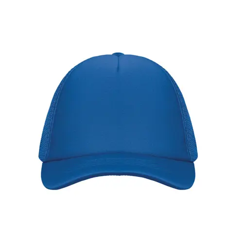 Cappellino trucker con visiera in poliestere a 5 pannelli con retinatura e chiusura regolabile in plastica