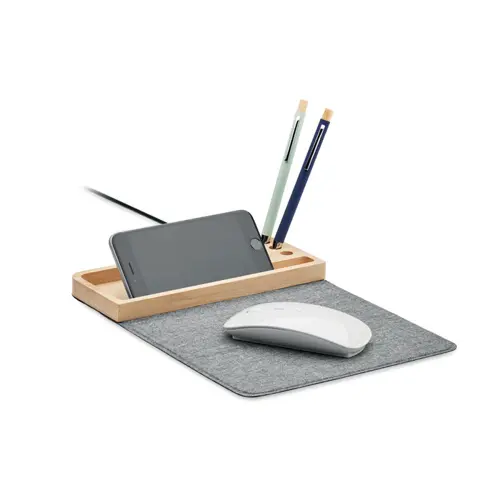 Caricabatterie wireless e organizer in bambù con supporto per telefono tappetino per mouse pieghevole in RPET