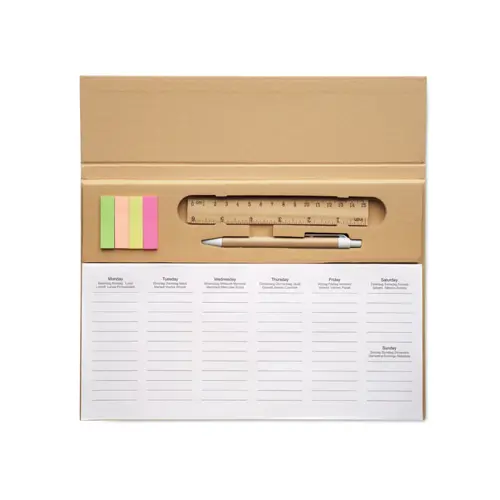 Agenda Planner settimanale da tavolo copertina in carta kraft penna refill blu in cartone righello in legno e blocco note