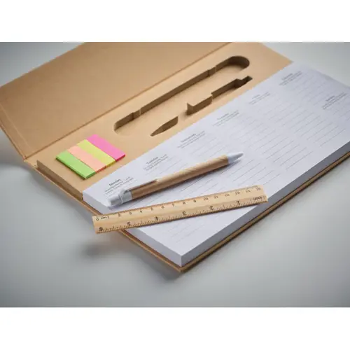 Agenda Planner settimanale da tavolo copertina in carta kraft penna refill blu in cartone righello in legno e blocco note