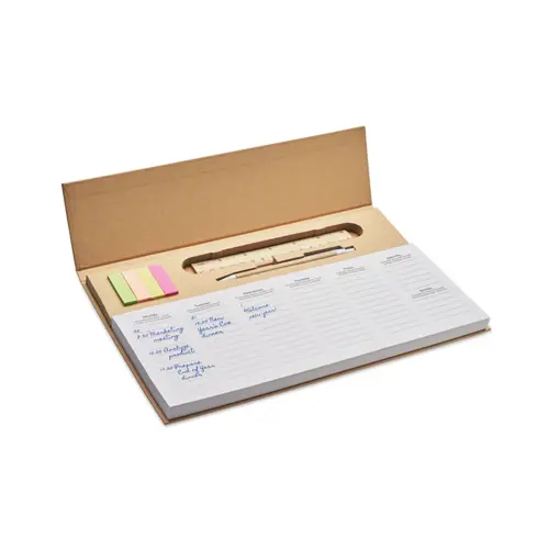 Agenda Planner settimanale da tavolo copertina in carta kraft penna refill blu in cartone righello in legno e blocco note