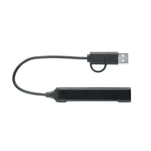 Hub USB a 4 porte in alluminio riciclato con 3 porte USB-A e 1 porta USB-C