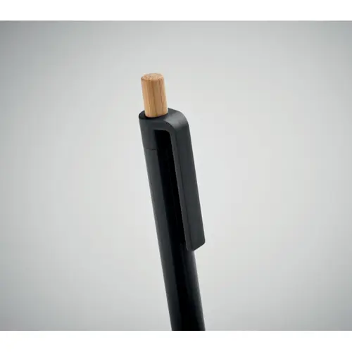 Penna a sfera in ABS riciclato con pulsante in bambù e refill blu