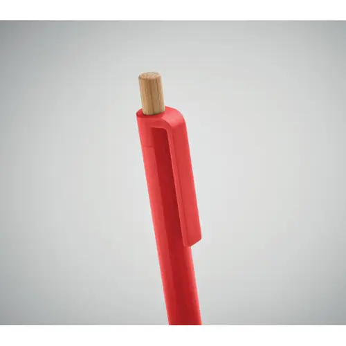 Penna a sfera in ABS riciclato con pulsante in bambù e refill blu