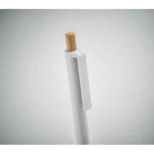 Penna a sfera in ABS riciclato con pulsante in bambù e refill blu