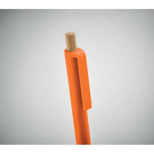 Penna a sfera in ABS riciclato con pulsante in bambù e refill blu