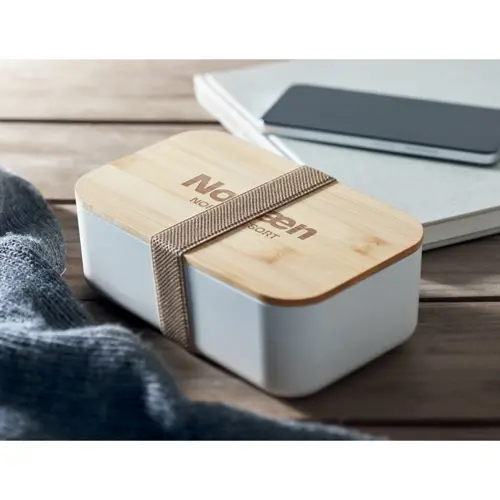 Porta pranzo in PLA con coperchio in bambù ed elastico di chiusura da 1000ml