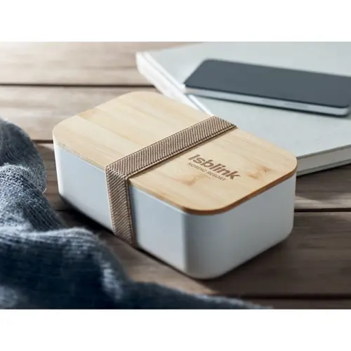 Porta pranzo in PLA con coperchio in bambù ed elastico di chiusura da 1000ml