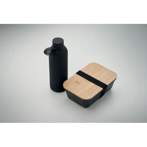 Set regalo portapranzo con borraccia in acciaio inox riciclato da 500ml e portapranzo in PP riciclata e bambù