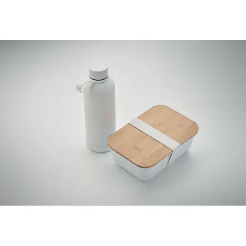 Set regalo portapranzo con borraccia in acciaio inox riciclato da 500ml e portapranzo in PP riciclata e bambù