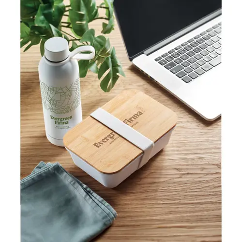 Set regalo portapranzo con borraccia in acciaio inox riciclato da 500ml e portapranzo in PP riciclata e bambù